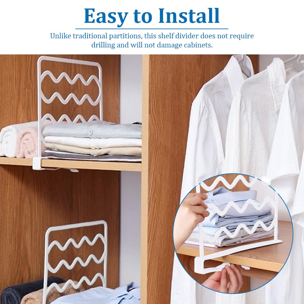 6-Pack Adjustable Wire Shelf Dividers With Upgraded C-Clips – For Organizing Closets, Shelves, & Cabinets (White)