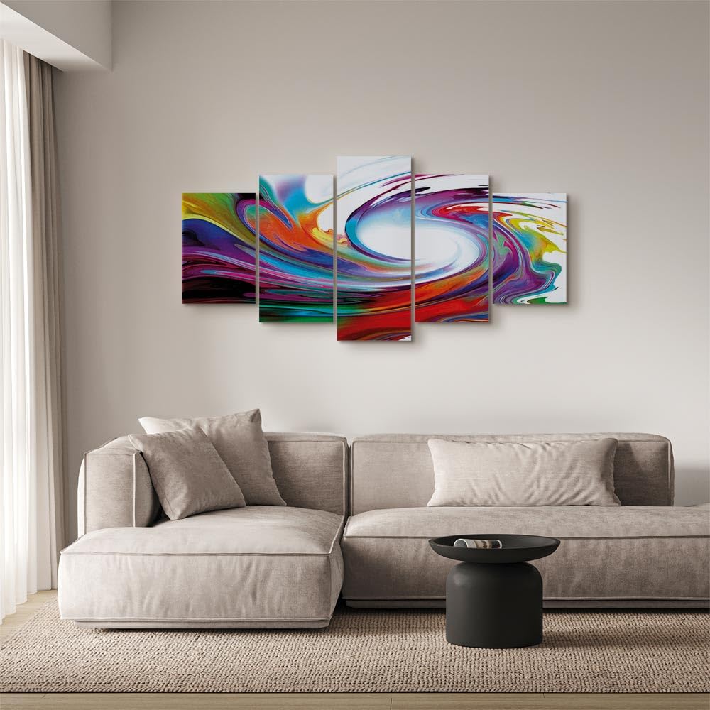 Cuadros B&D XXL - Cuadro en Lienzo Colorido Ola 200x100 cm Abstracto 5 piezas - Impresión en material tejido no tejido cuadros decoracion salon modernos lienzos - Arte Abstracto 020101-234