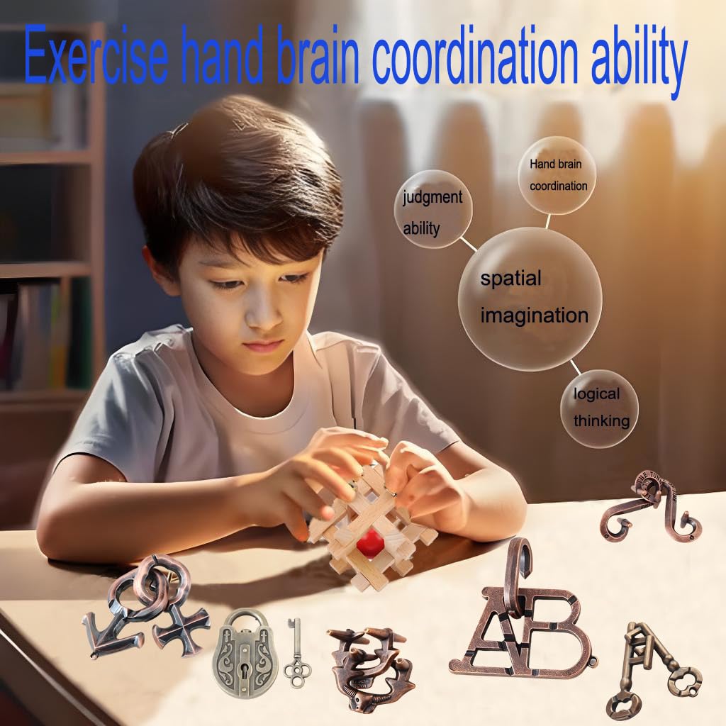 Amazon.com: Arlai 12 pcs Wooden Brain Teaser Puzzle and Metal 3D