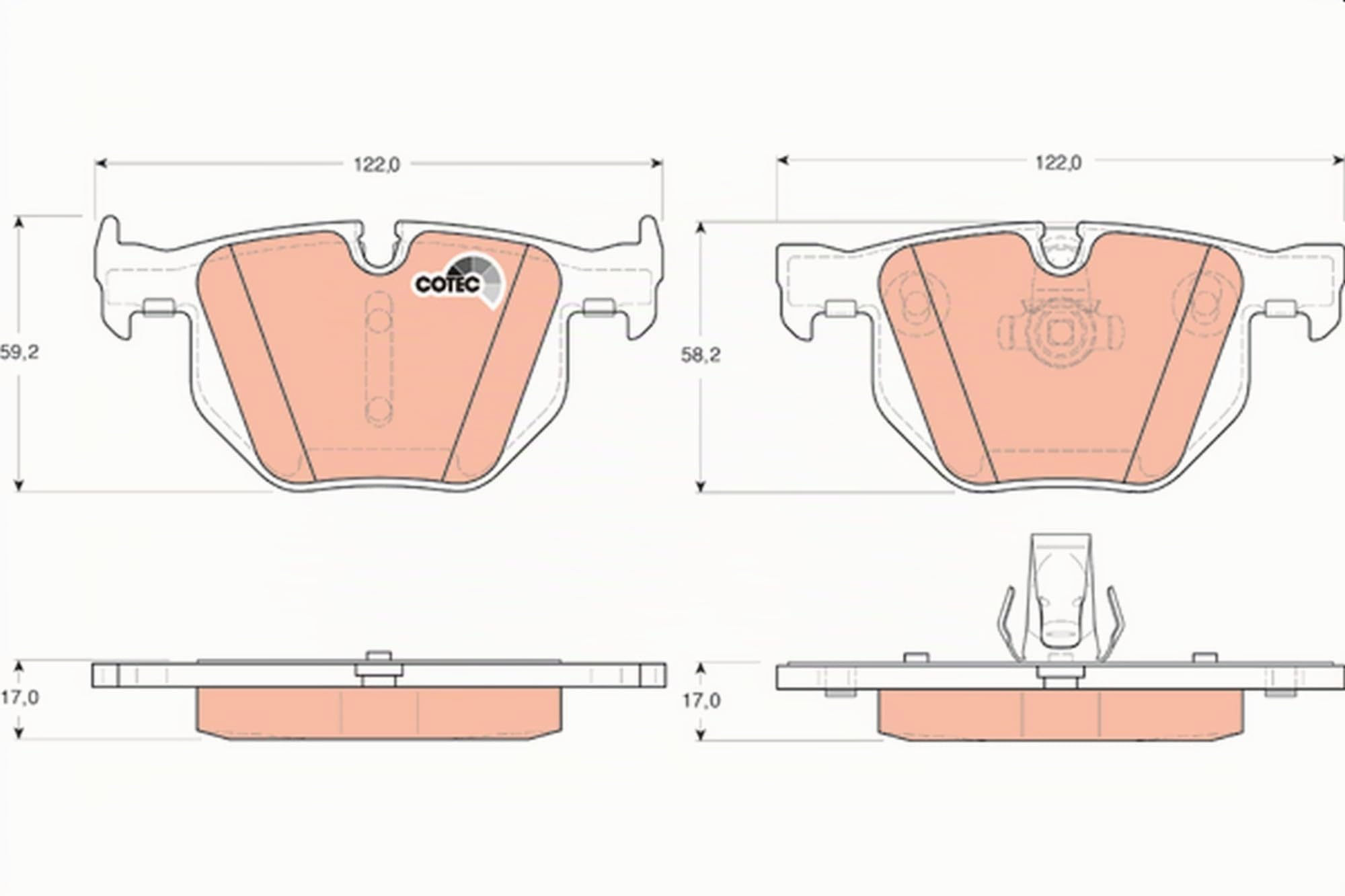 TRW GDB1727 Plaquettes de Frein Kit de 4 pour BMW 5 (E60) 2001-2010 Essieu Arrière et Autres Véhicules