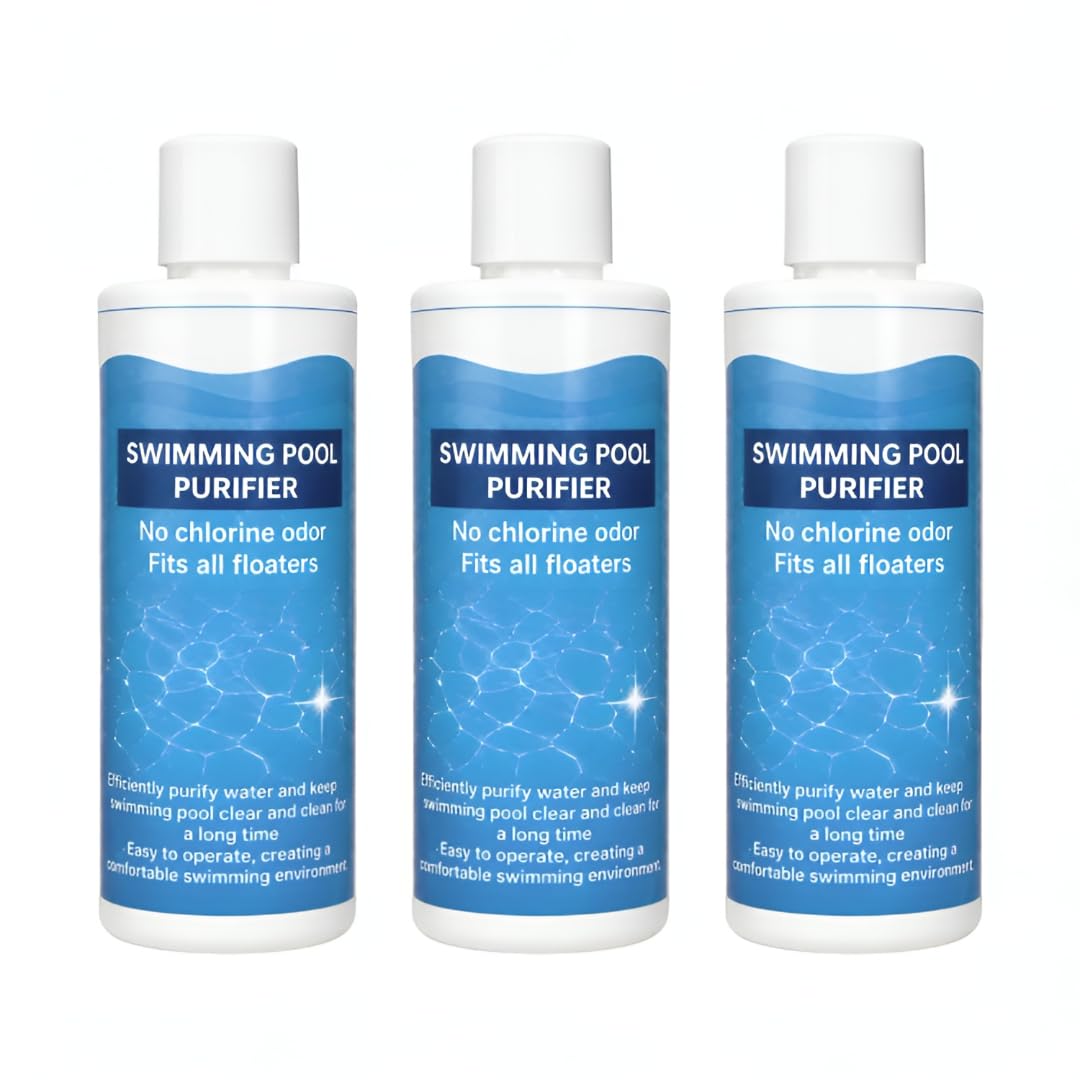 water purifier for swimming pools - 100ml each | easy to use pool cleaning solution | suitable for pool floaters | fresh water care formula | long lasting pool maintenance liquid, pack of 3