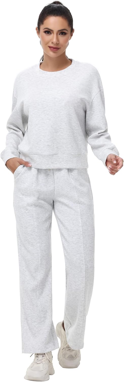 Blaosn Cute Workout 2 Piece Sets Outfits for Women Wide Leg Pants Sweatshirt Sweat Track Suit Sweater Matching Lounge Wear - Image 2