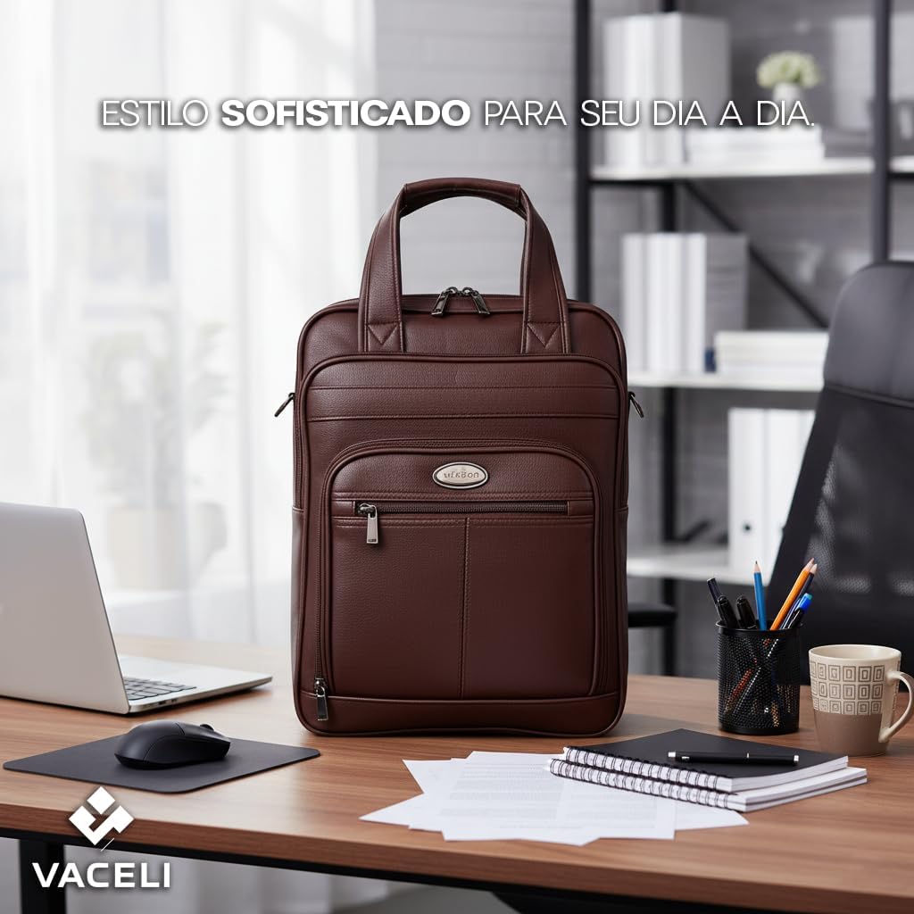 Mochila Couro Reforçada Executiva Grande Mochila para Notebook Trabalho Viagem Escola com Cabo de Aço Impermeável