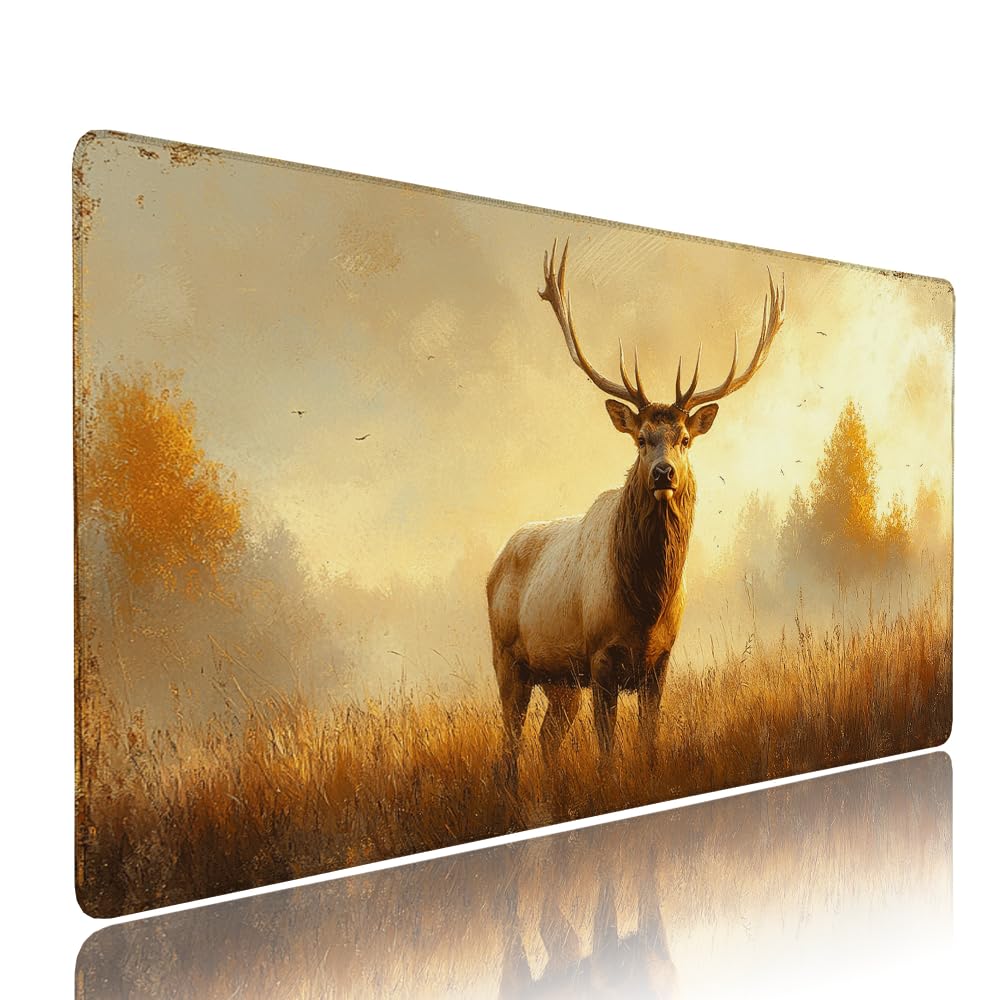 Alfombrilla de Mouse para Juegos, Giallo, XXL, Antideslizante, Impermeable, Diseño de Cervo, Extendido, Grande, 1200x600x3mm, para PC, Laptop, Ufficio, Famiglia d-587