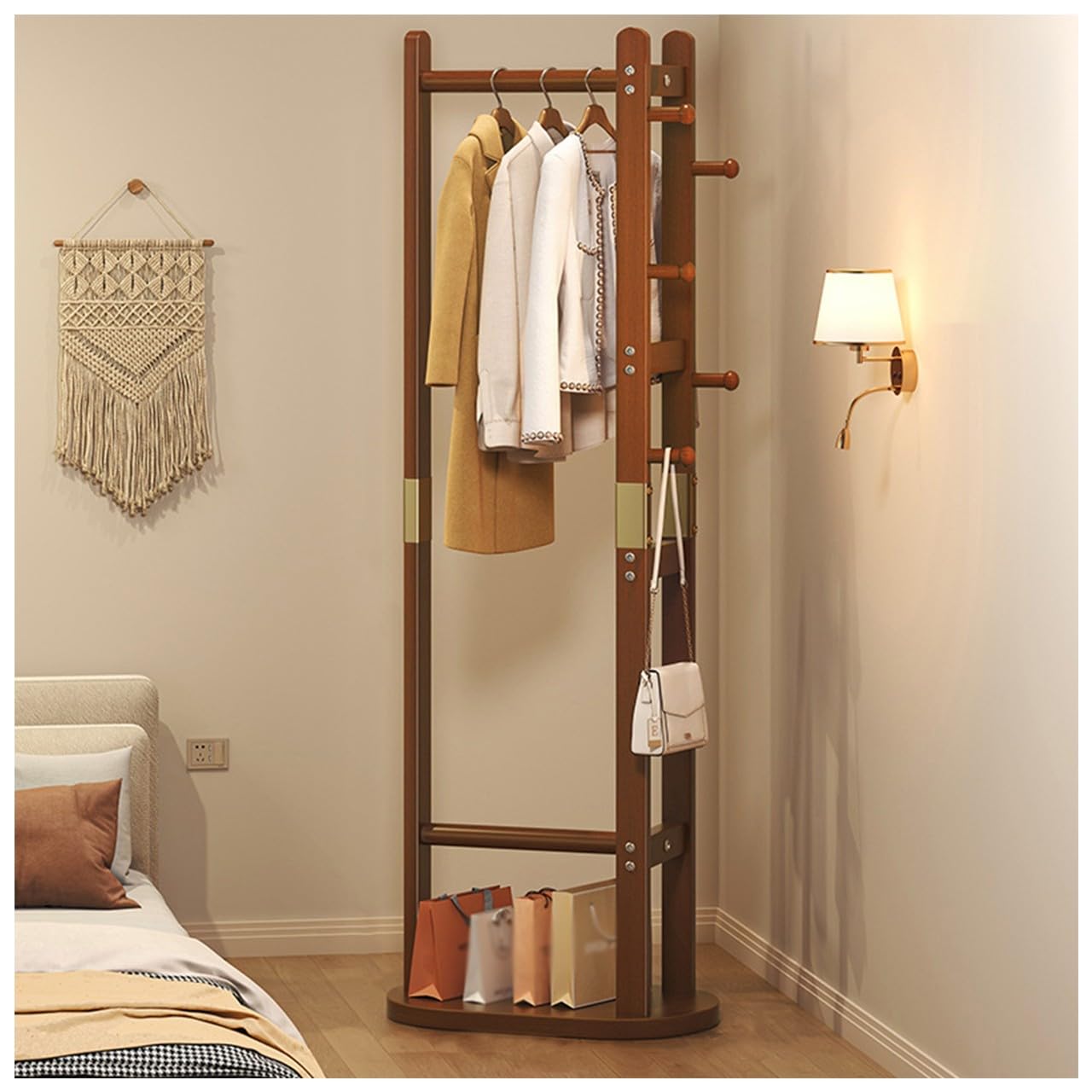 Porte-manteau avec crochets et rangement à chaussures – Design autonome robuste pour vêtements, sacs, chapeaux – Style industriel