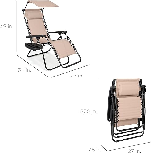 Miniatura 3 de Best Choice Products - Silla reclinable plegable de gravedad cero, para exteriores y patio, con toldo ajustable, reposacabezas y bandeja lateral