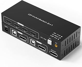Tendak 2x1 DisplayPort KVM Switch USB 2 Ports PC Computer DP KVM Switches Keyboard Mouse Switch Box with USB 2.0 HUB Support 4K@60Hz 3D HDCP 2.2