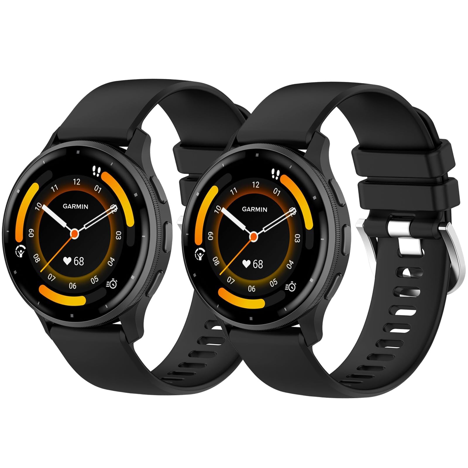 2 Pack Waterproof Straps fit for Garmin Venu 2 / Venu 3 / Vivoactive 4 Strap, 22mm Classic Soft Sports Strap for Women Men (Black/Black)