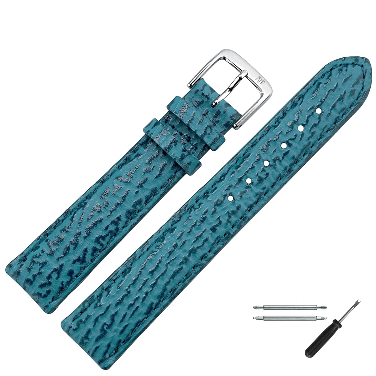 MARBURGER Uhrenarmband 26mm Leder Haifisch Prägung Mit Montage-Set – 46226