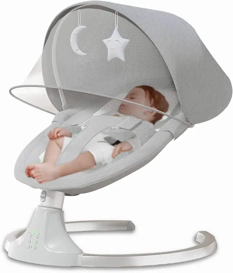 Cadeira de balanço criança,Cadeira Musical para balanço,Balanço com Bluetooth,controle remoto,música,mosquiteiro,funções de agitação automática,Tecido macio,Adequado para criança com menos de 15 kg