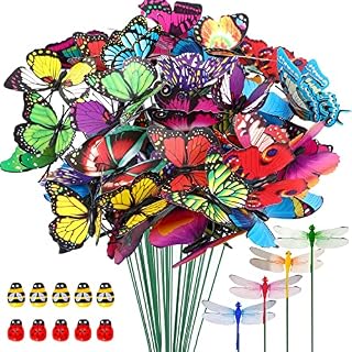 Garden Butterflies Stakes Set,Garden Butterflies Dragonflies Stakes,Ladybug Bee Ornaments on Sticks for Patio Plant Garden Party Lawn Yard Decoration 64 Pcs
