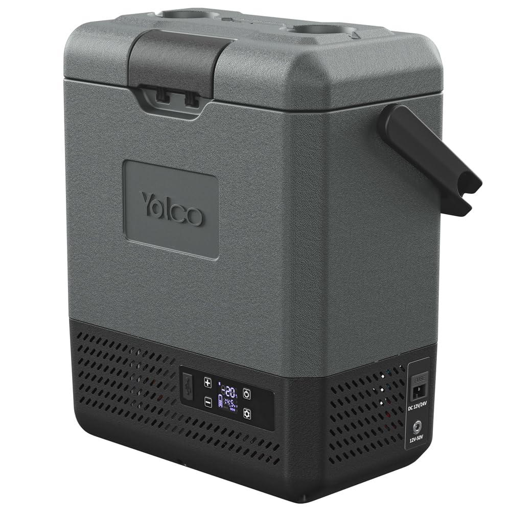 Yolco ET8 Carbon lodówka podróżna mini przenośna elektryczna lodówka z kompresorem 12/24 V DC do samochodu, ciężarówki, łodzi i gniazdka z przyłączem USB, -20°C, szara