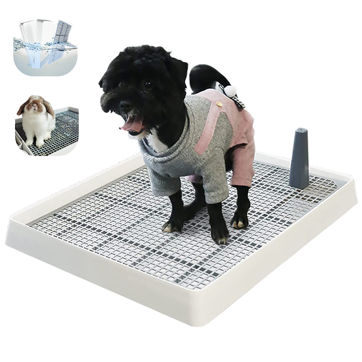 Gluckluz Dog Potty Training Pad Puppy Tray, Indoor Washable Pet Pee Toilet Restroom with Pee Pillar Post No Leak Odourless Dog Urine Mat Portable Large Mesh Potty Trainer Tray for Small Medium Dog