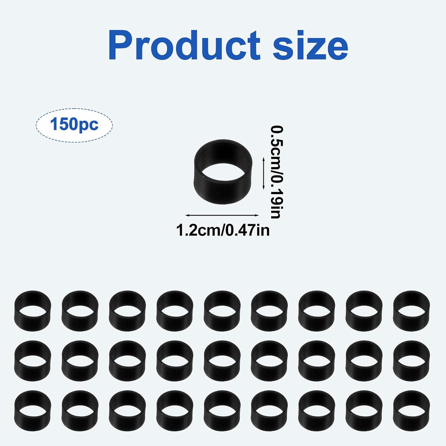 150 Pcs Silicone Small Rubber Bands, 0.5" Elastic Black Tiny Rubber Bands image 2