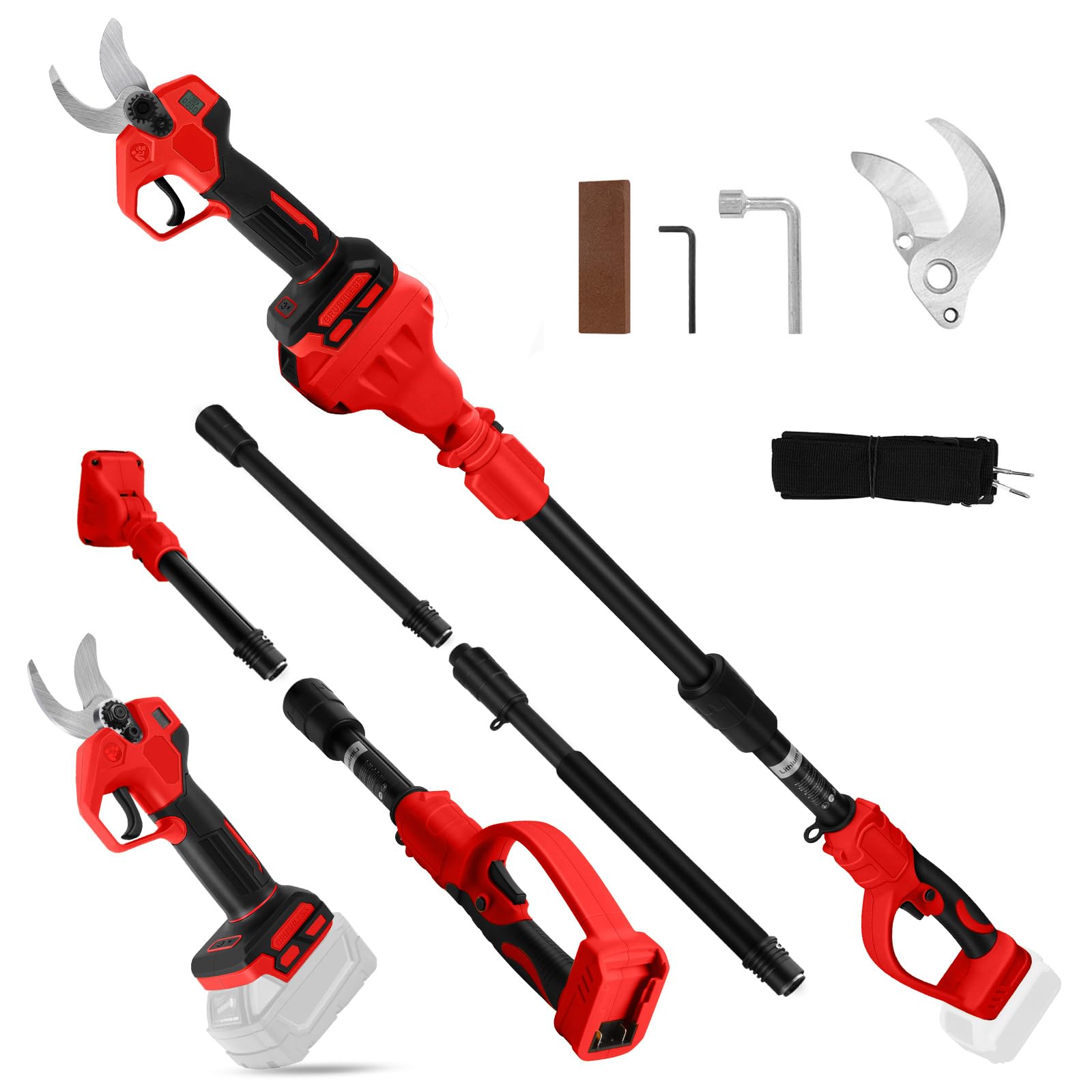 Troncarami a batteria con asta 2 in 1 compatibile con batteria Milwaukee 18 V, diametro di taglio 30 mm, con lama di ricambio per giardinieri e taglio ad albero, prolunga 2 m (senza batteria)