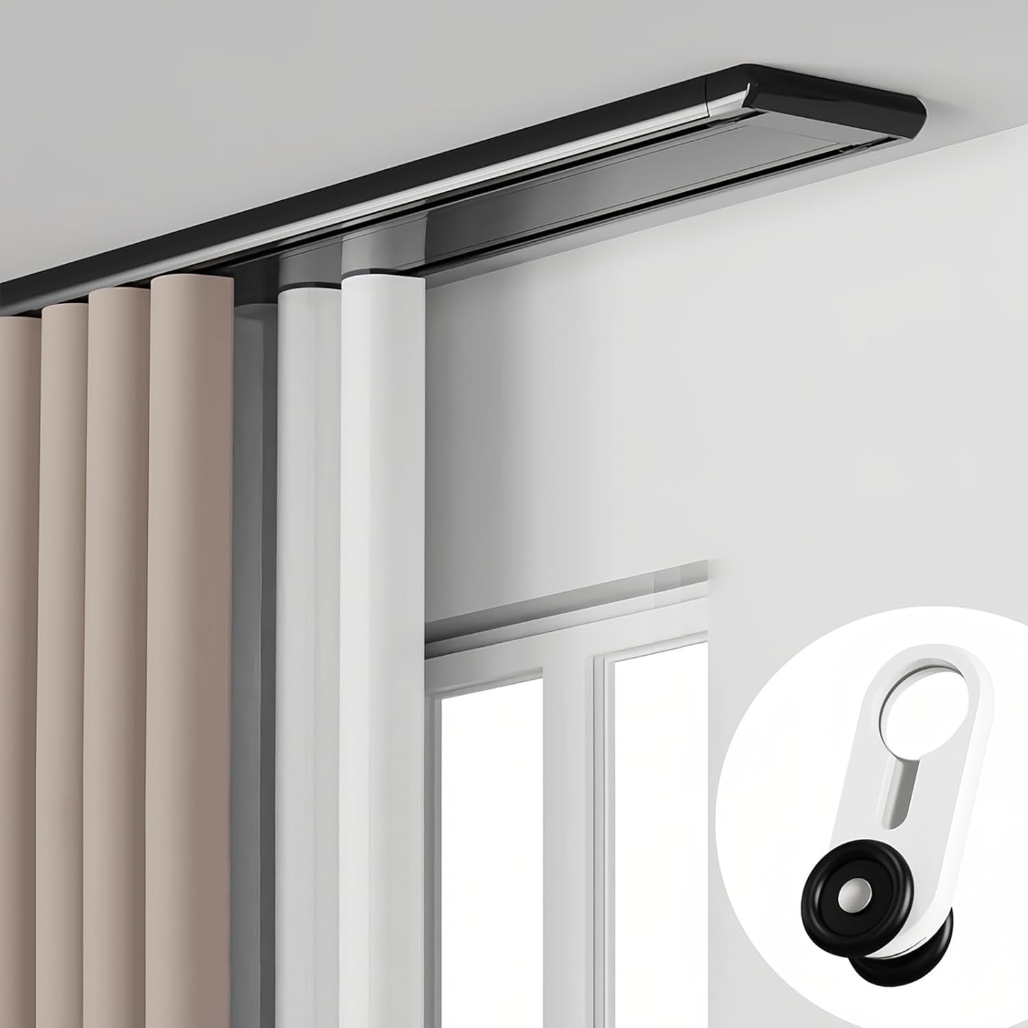 2.2-19.7FT Double Track Curtain Rail - Sliding Ceiling Track for Curtains, Room Divider & Privacy Rod, Durable Aluminium for Living Room & Bedroom (White, 8.5ft)