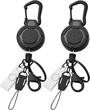 DELSWIN Heavy Duty Retractable Keychain, Badge Holder Retractable Clip with 28.5Steel Extension Cord, Badge Reel with Detachable Key Ring Lobster Claw Clasp Anti-lost Tether, Bearing 10.0 oz 2 Pack