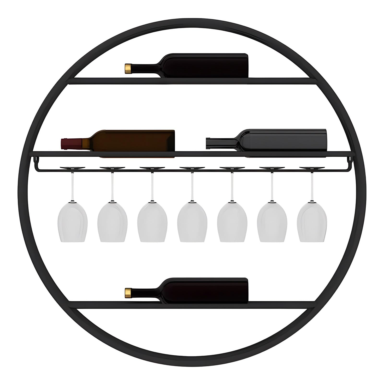 Casier à vin en métal fixé au mur avec porte-verre noir 29,5" épuré