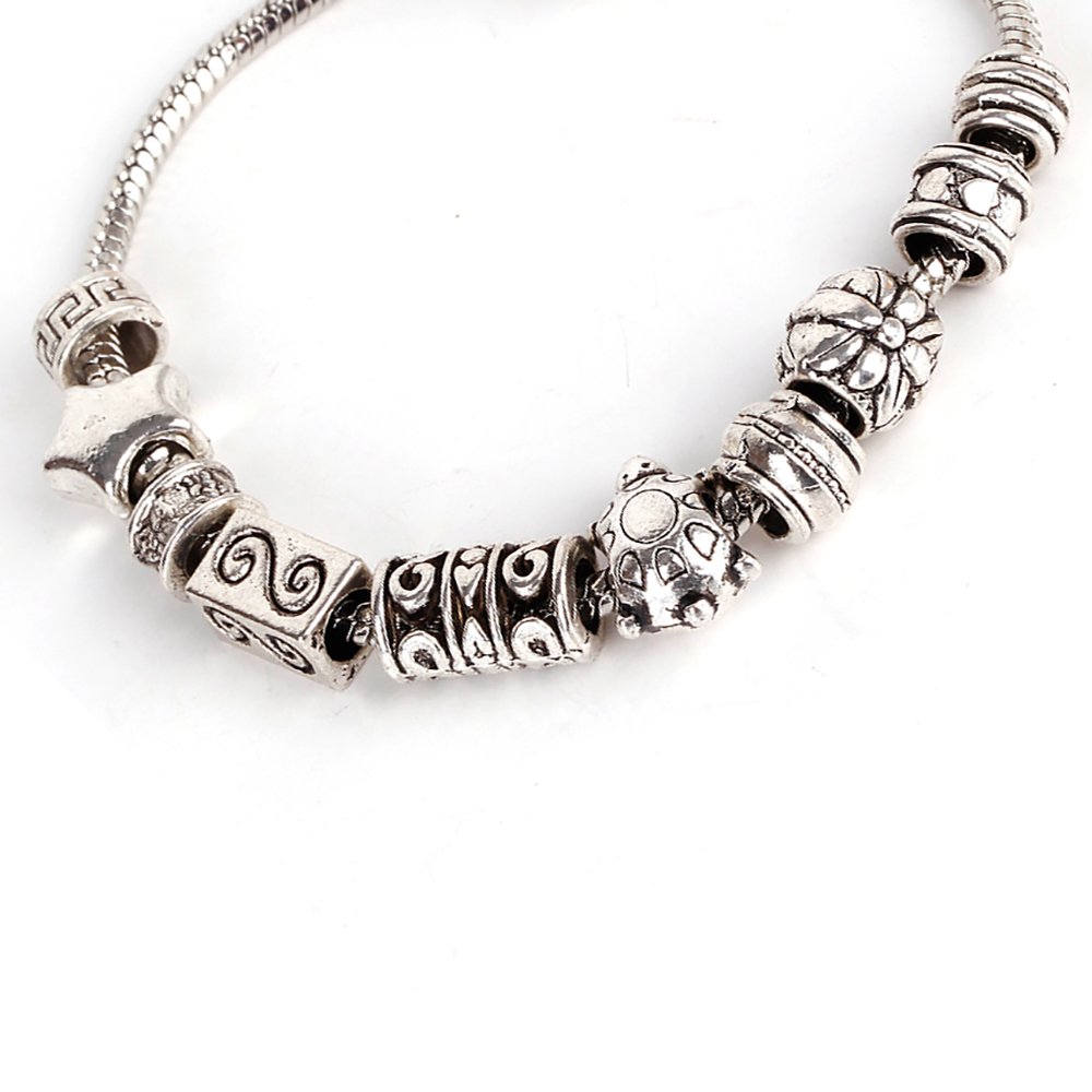 RUBYCA Tibetan Silver Tone Color Spacer Loose Beads and 1pcs European Charm Bracelet Mix 100pcs DIY — image 1