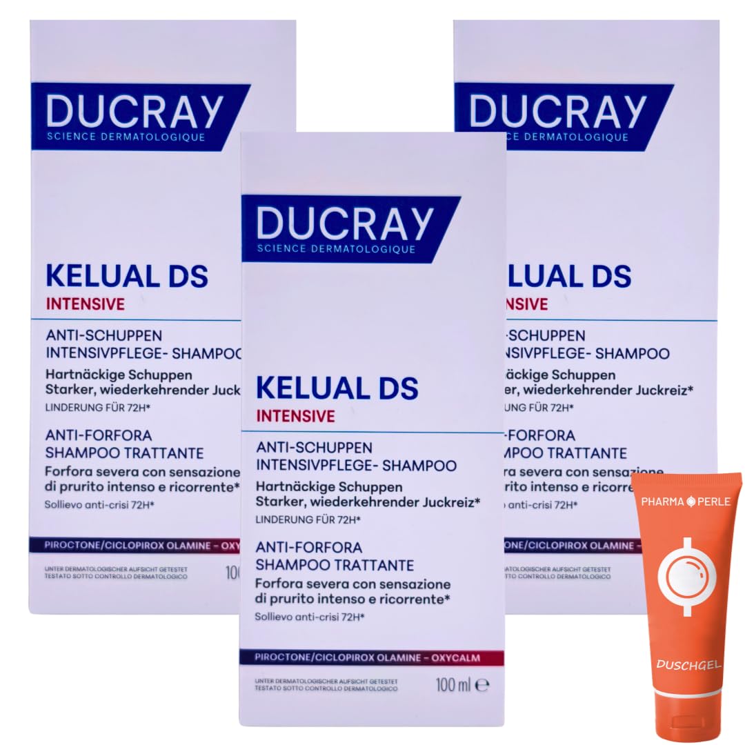 Kelual DS Intensive Anti-Schuppen Intensivpflege-Shampoo 100 ml | für schuppenanfällige & fettige Kopfhaut | bei Juckreiz & Schuppen | auch für gefärbtes Haar | mit Pharma Perle Duschgel (3x)