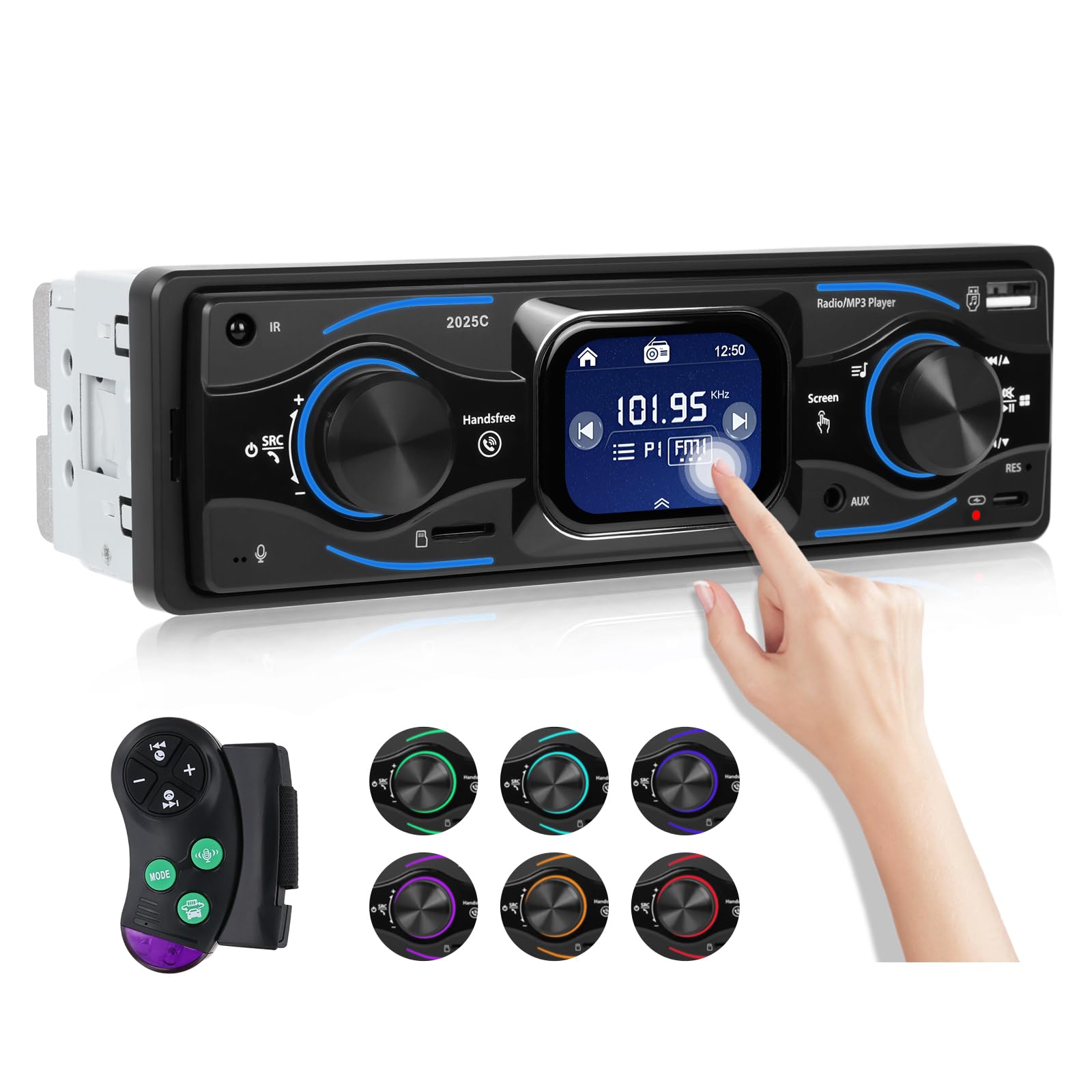 OiLiehu Radio 1 DIN con Bluetooth Manos Libres, Reproductor de MP3 con Pantalla Táctil de 2,17 Pulgadas, Radio 1 DIN con FM/AUX/Reproducción USB/Puerto TF/EQ/Carga Tipo C/SWC