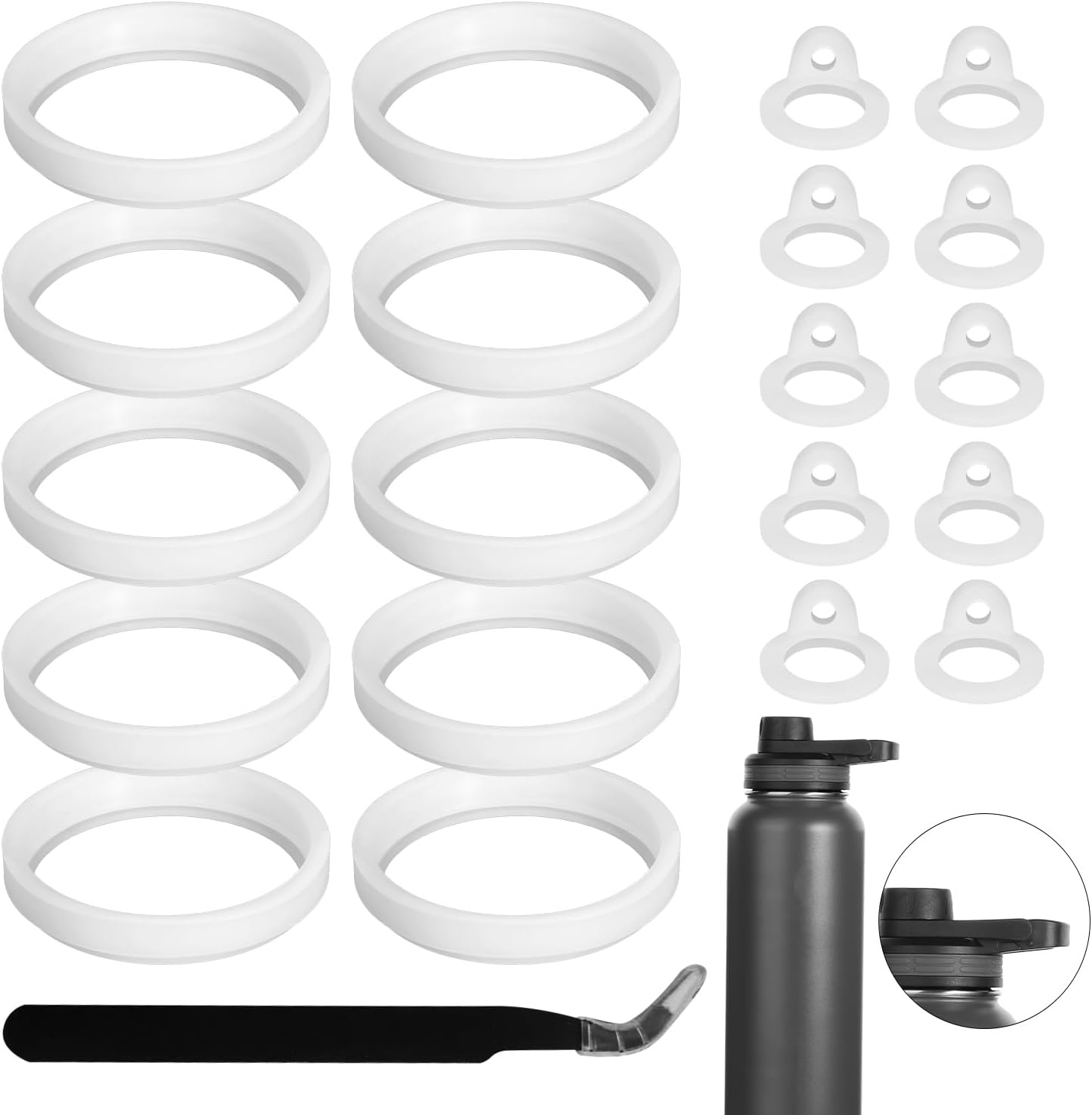21pcs Water Bottle Lid Replacement for Thermoflask 24/32/40/64oz, Water Bottle Gasket Replacement Accessories & Tweezers Silicone O Ring Seal Ring Part Compatible with Thermoflask Spout Lid