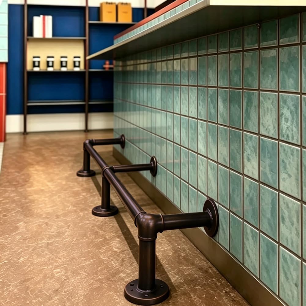 Hefjiayciq Brown Iron Foot Rail Kit, Industrial Style Railing Undercounter Mount Hardware, For Restaurant, Bar, Office, Home,,420Cm/13.8Ft