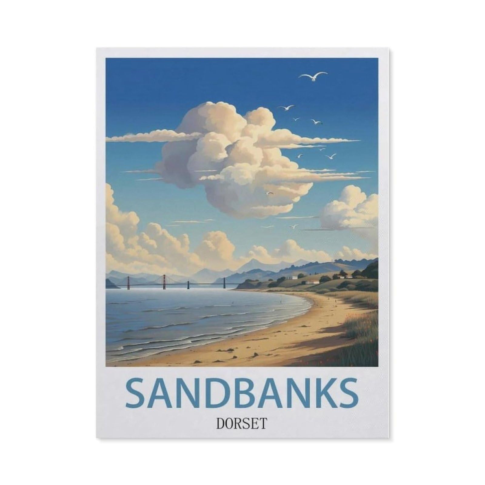 Beayodkp （40 X 50 Cm/15.74 X 19.68 Inches） Diy 5D Diamond Painting，Sandbanks Dorset Vintage Travel Posters，Round Diamond, Used For Room Decoration-Ce27