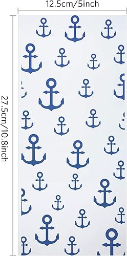 Miniatura 2 de 100 bolsas náuticas para fiestas de anclajes náuticos de celofán con 100 lazos de regalo para decoración náutica de playa (azul, rojo) (azul)