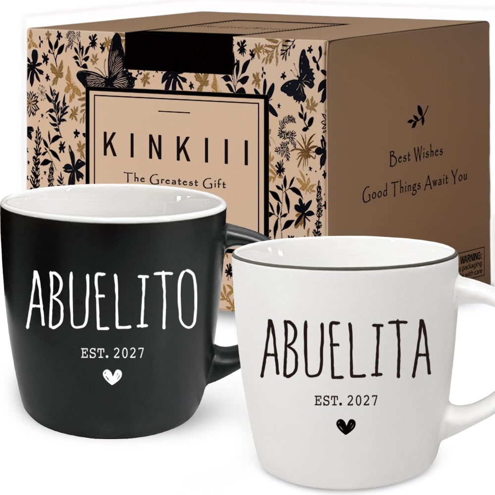 Photo 1 of Kinkiii Promoted To Grandparents 2027 Mug Set, La Mejor Abuela and Abuelo Coffee Mugs in Spanish, Abuelito And Abuelita 2027 Ceramic Mugs, Pregnancy Announcement for Grandparent Mug Set, 13Oz