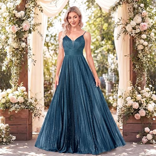 Image of Sexy Backless Maxi Formal Dress for Women with Sequin, Sleeveless Pleated Evening Gowns for Wedding and Cocktail