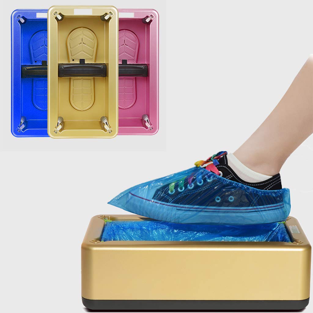 Schuhüberzieher Automatischer Spender, 200 Einweg-Überzieher aus dickem Kunststoff, Fußabdeckung, rutschfest, geeignet für alle Arten und Größen von Schuhen (Gold)