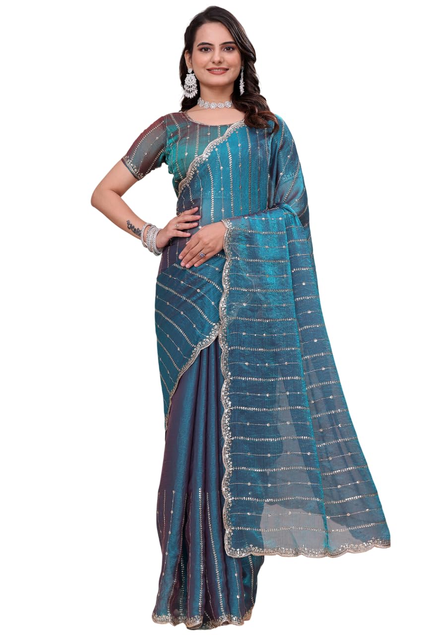 Woman's Jimmy Choo Embroidery Striped Saree-picture-29