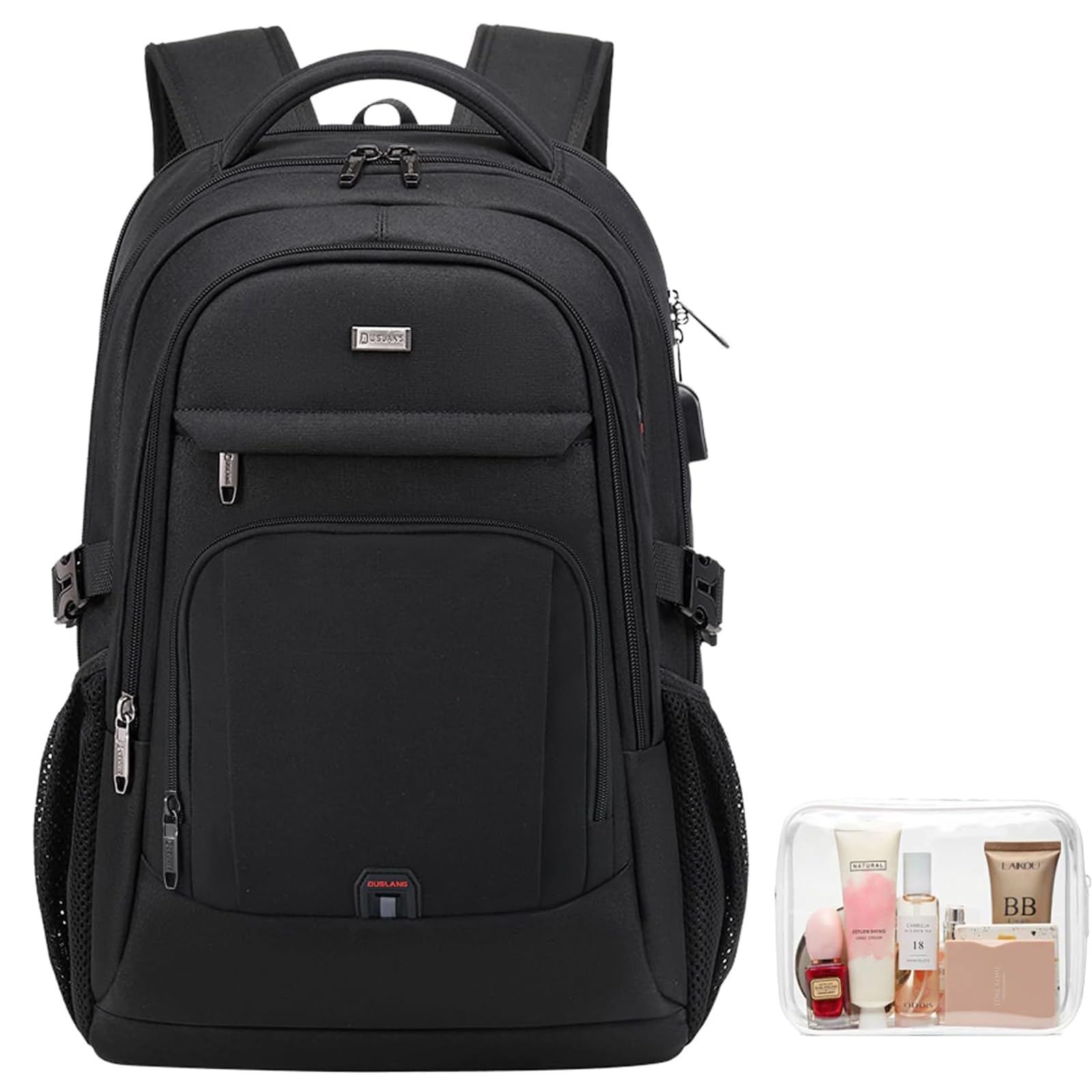 DUSLANG 17 Inch Laptop Backpack for Travel Water Resistant College Backpack for Men Laptop Bag with USB Charging Port, Black-m, 17", Backpack