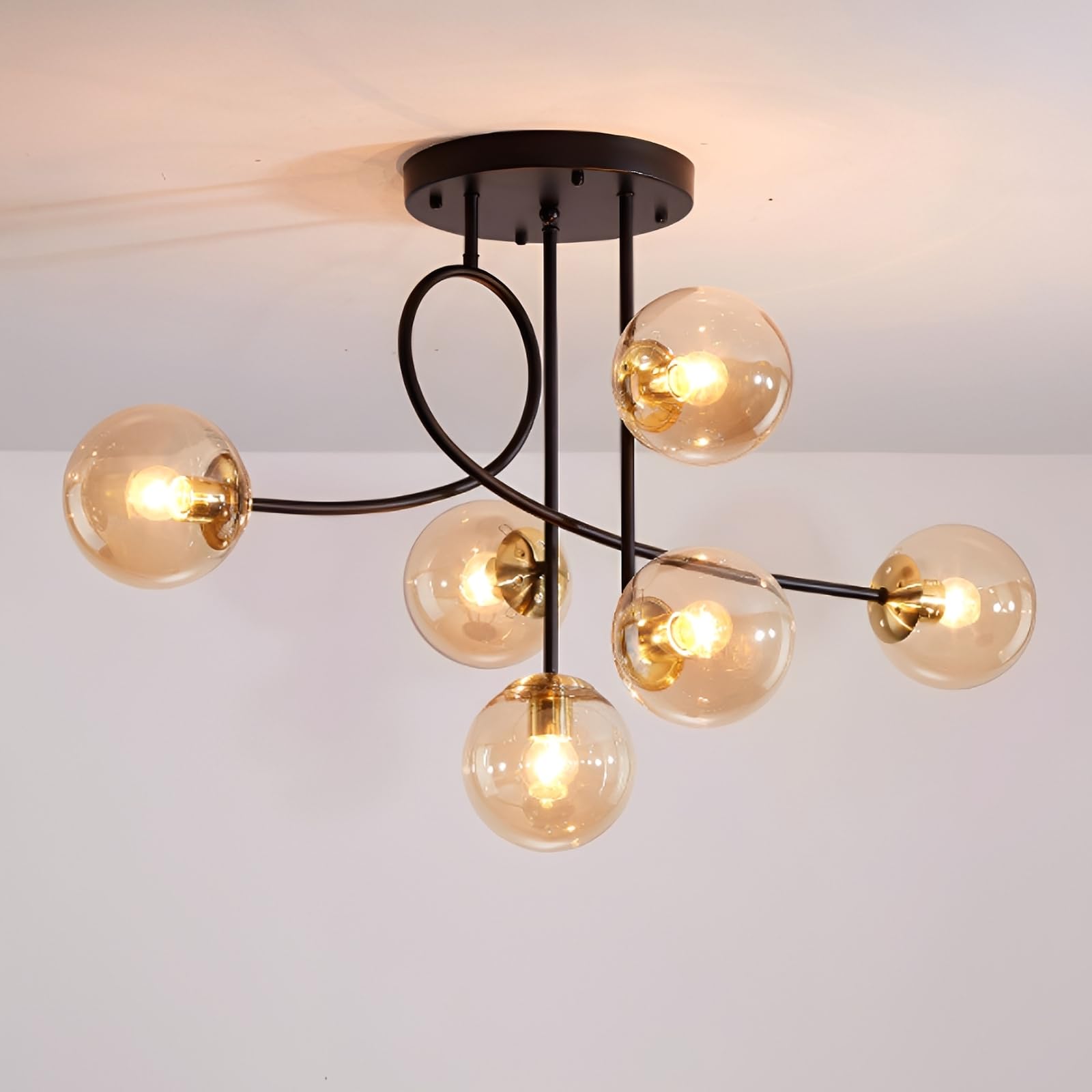 Naiyn 6-Lights Nordic Chandelier Glass Ball Hanging Lamp for Living Room Bedroom Kitchen Loft Pendant Light Modern Indoor Ceiling Decoration Suspension Lighting Fixture E27