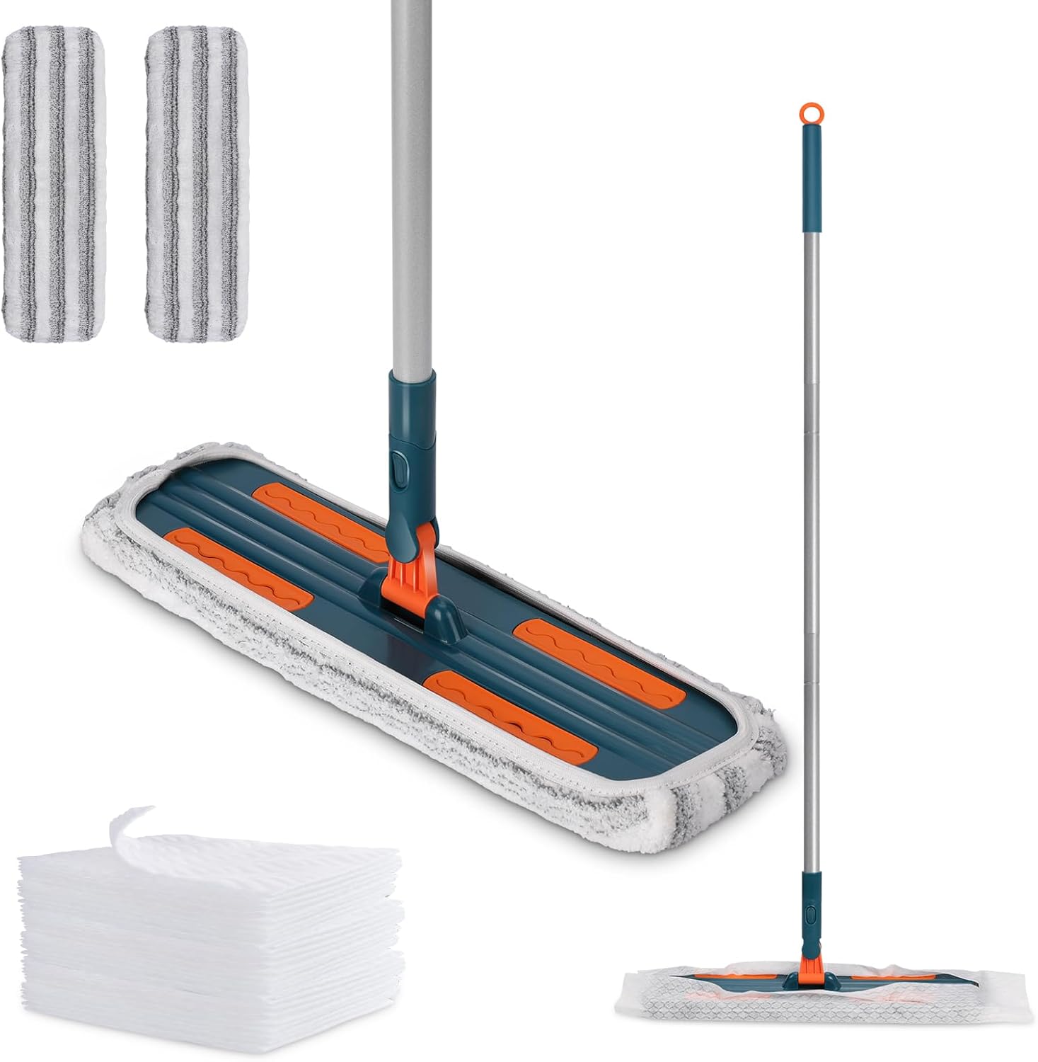 MASTERTOP Floor Wipes Mop, 136cm Microfibre Flat Mop with 20 Dry Floor