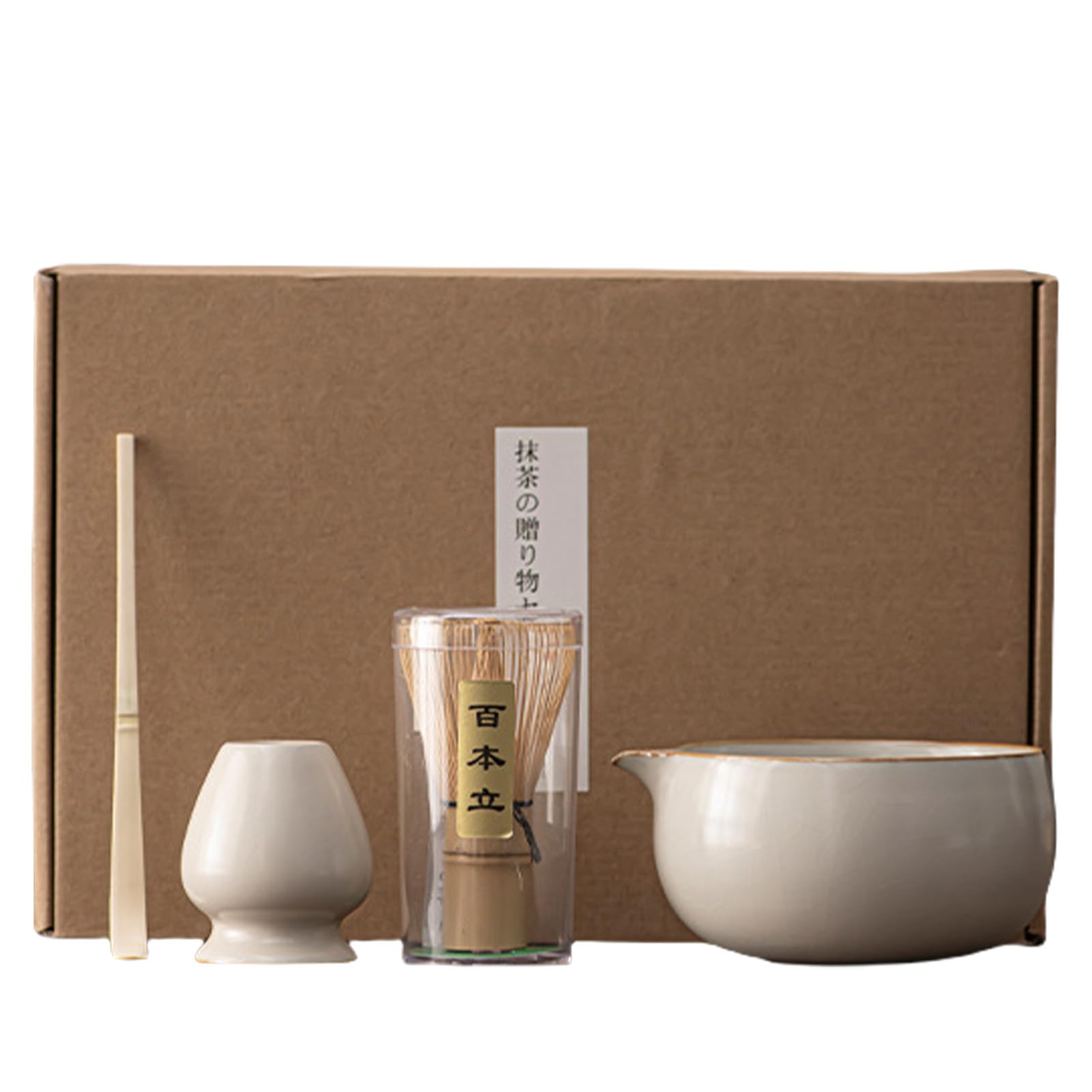 4 Pcs Service À Thé Japonais, Matcha Whisk Set Matcha Bowl, Support De Fouet À Matcha Kit, Set Fouet À Matcha, Ensemble De Fouet À Matcha,Ensemble Bol À Whisky Matcha (Beige)