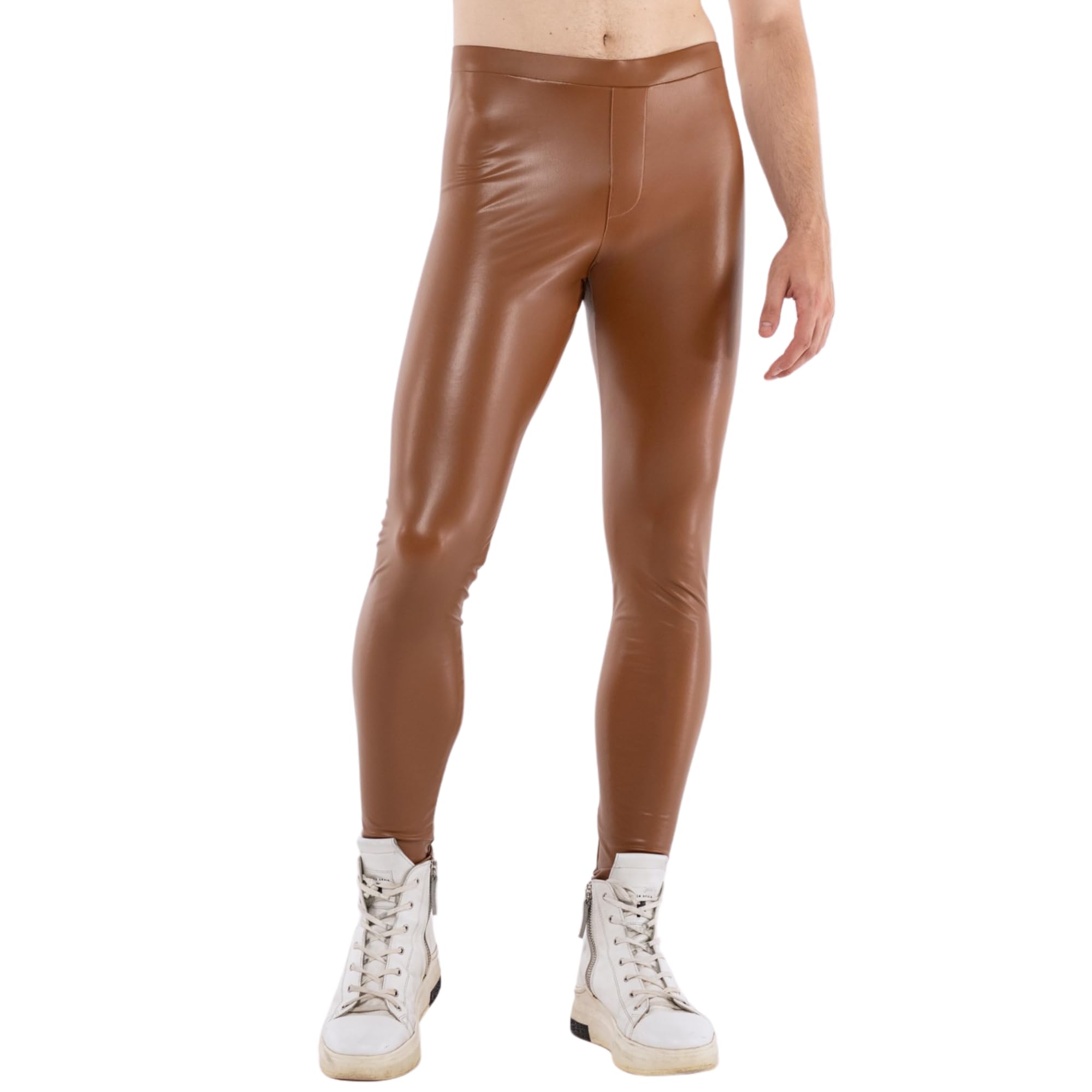 Kapow Meggings Leggings da Uomo in Similpelle Pantaloni Elasticizzati alla Moda, Stile Rock Star delle Feste e Streetwear, Comoda Pelle vegana