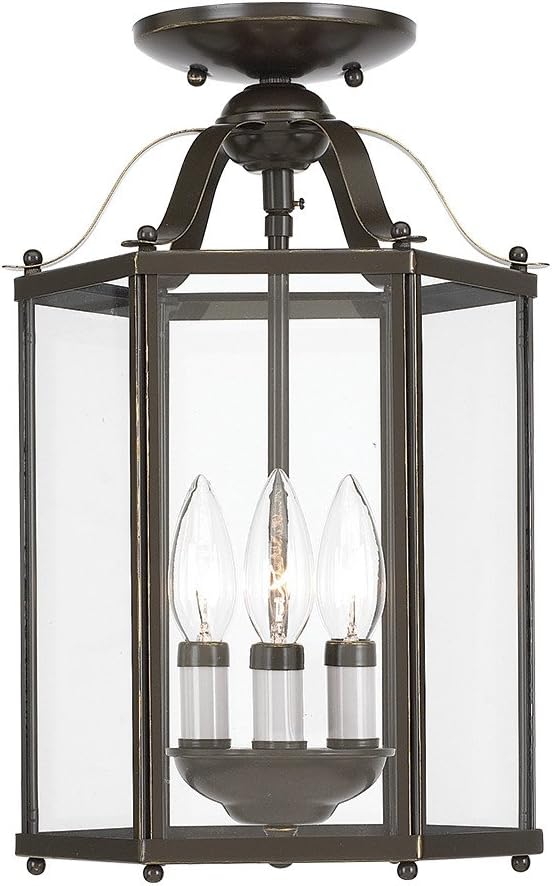 Sea Gull Lighting 5231-782 Bretton Traditional Three Light Semi-Flush Mount Convertible Pendant Fixture, Black