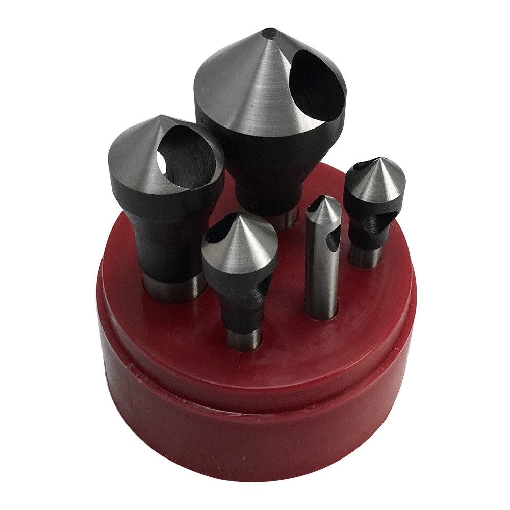DBM IMPORTS 1 Set of 90 Degrees 5 Pcs Straight Shank HSS Zero Flute Countersinks & Deburring Tool