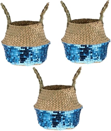 HOMSFOU Cesta de almacenamiento de paja, cesta de mimbre tejida para lavandería, cesta de té, contenedor de comida para bebés, cesta de flores hecha