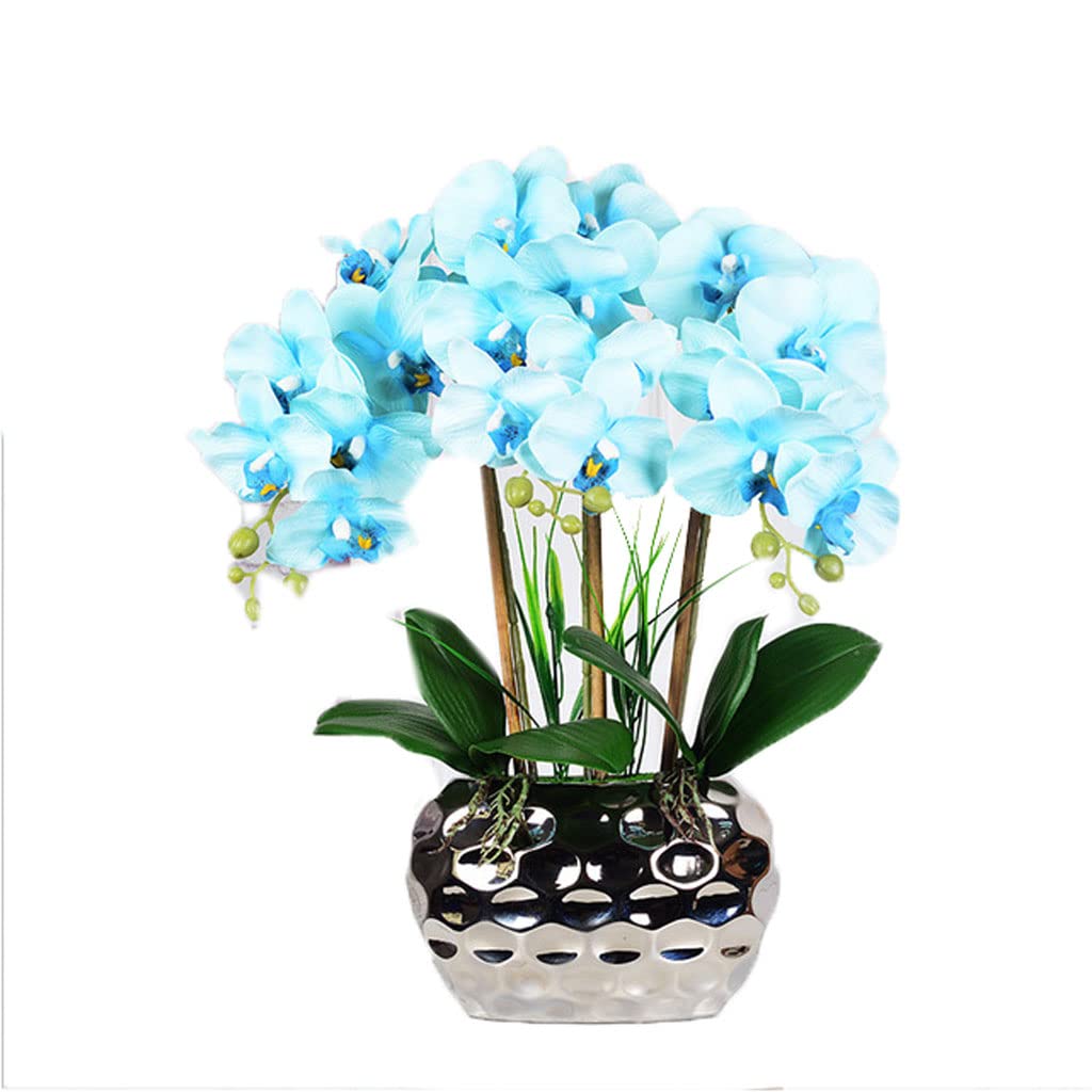 DFGHNBVC Artificial Flowers For Decoration Artificial Phalaenopsis False Flower Artificial Butterfly Orchid Flower With Potted For Living Room Ornaments Decor Artificial Flowers P.#Name?-Light Blauw