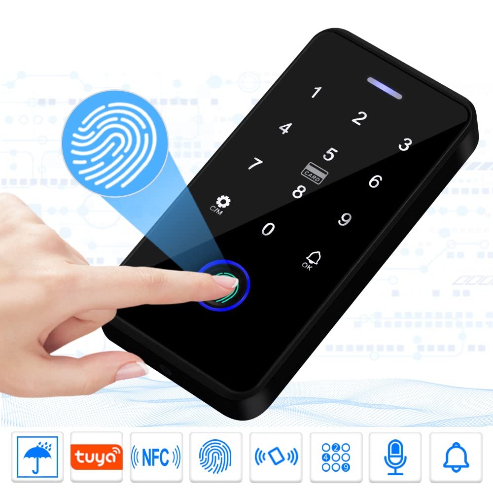YiToo Tastiera biometrica per controllo accessi con impronte digitali Tuya App Smart NFC Apriporta Impermeabile 13.56 MHz Tastiera RFID con Wiegand 26 Bit Output/Input