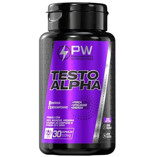 Testo Alpha Suplemento Masculino | Arginina, Magnésio, Zinco e Boro | ZMA e ZMB | Energia, Disposição e Performance do Homem | 30 Cápsulas