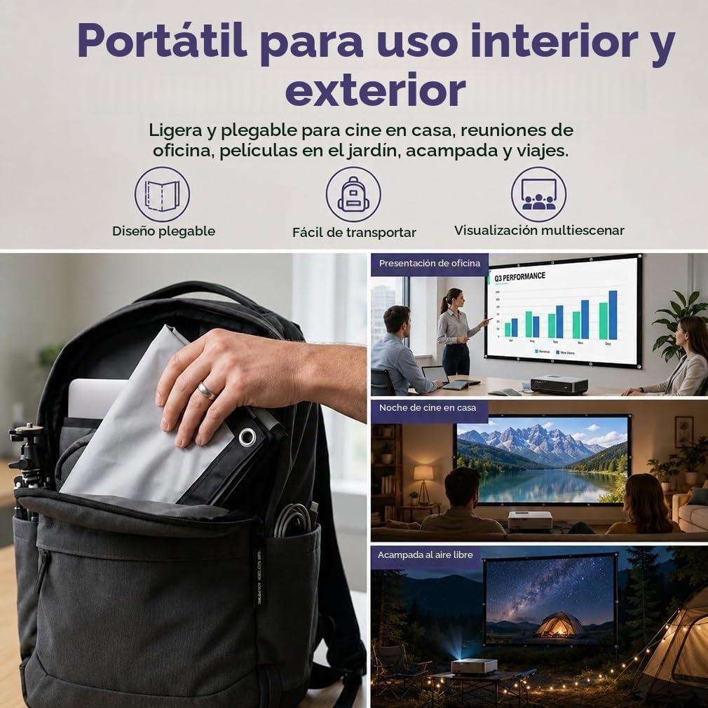 Pantalla de proyección con tecnología de rechazo de luz ambiental (ALR), versión mejorada 4K 16:9 para exteriores, portátil y de fácil instalación; ideal para cine en casa (150in,Upgraded & Thickened)