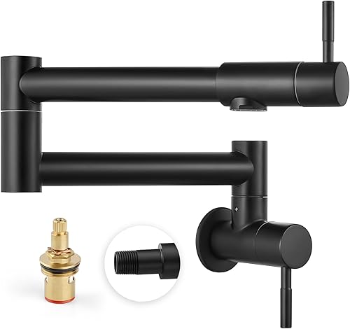 Miniatura 8 de Heyalan Grifo de restaurante de cocina cromado pulido de 19 pulgadas montado en la pared plegable estirable doble articulación brazo oscilante de un