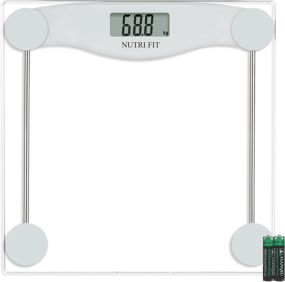 NUTRI FIT Báscula de baño digital para bajar de peso corporal Blanco brillante | Discrepancia de 0.2 lb, capacidad de 330 lb, pantalla LCD clara, pesaje de precisión de alta precisión, 2 baterías AAA, tecnología Step-on
