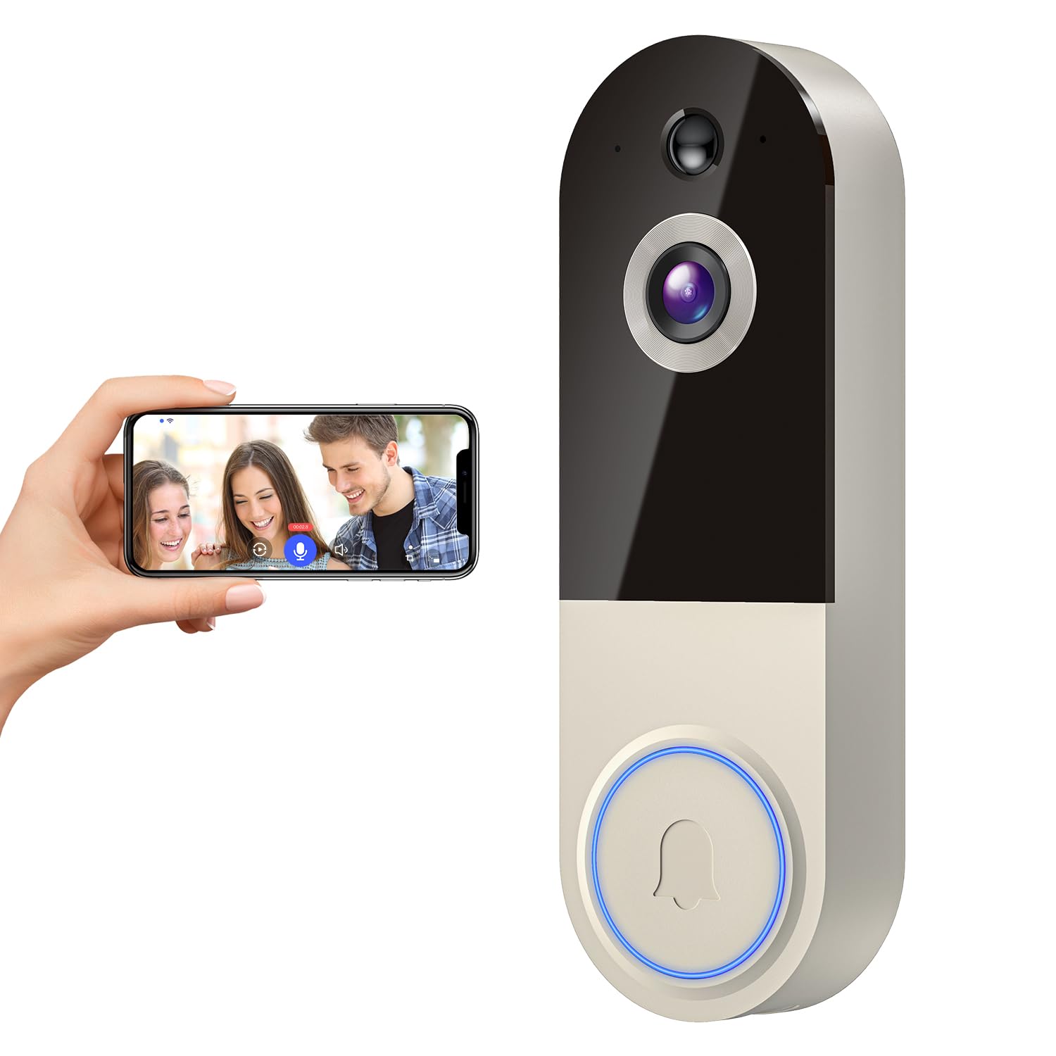 Home Security 1080p WiFi Video Doorbell Camera Wireless, 2-Way Audio, Cloud Storage, Live Image, Motion Detection, Night Vision, 2.4Ghz WiFi, Indoor Surveillance, Real-Time Alert - 1