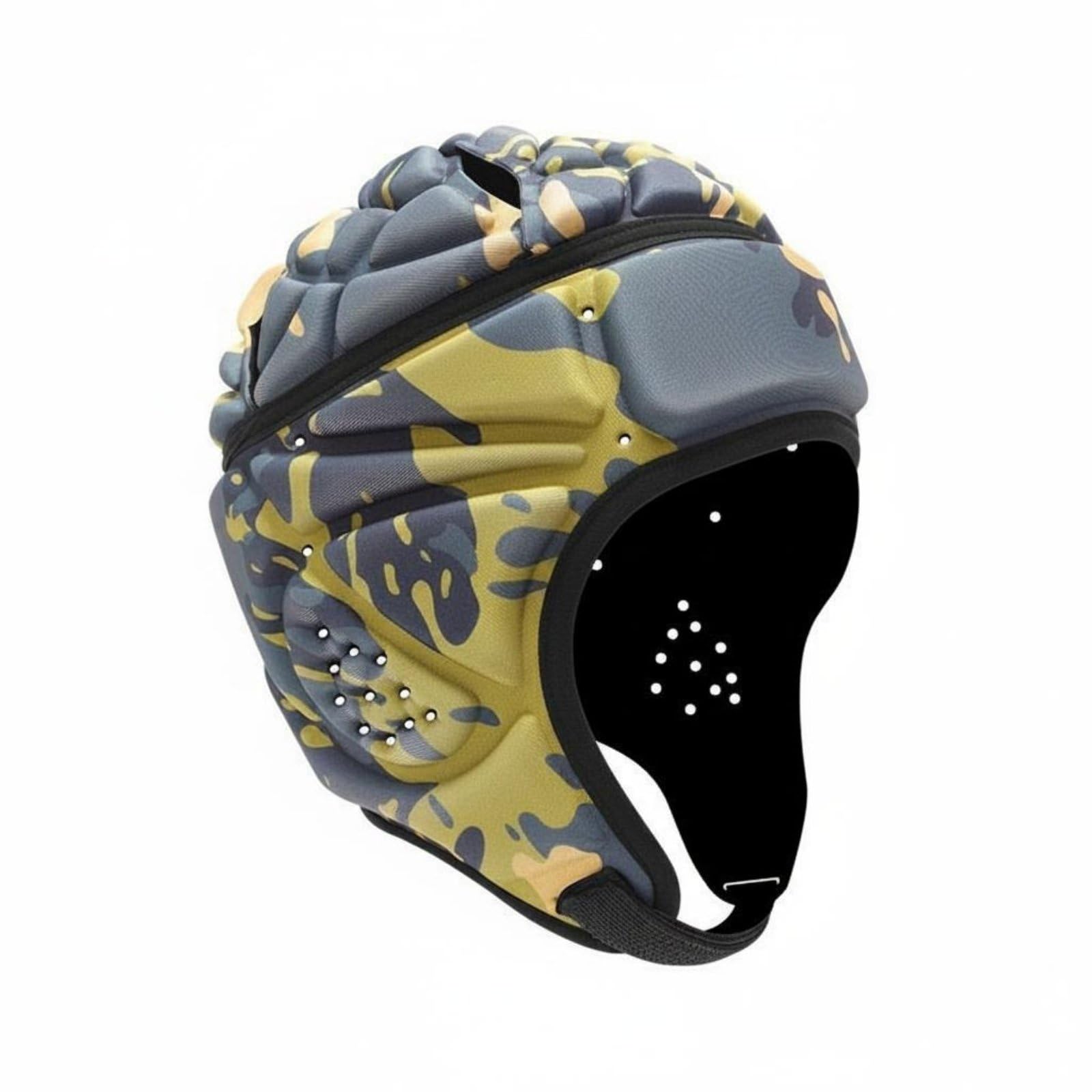 Shock Absorbing Soccer Goalie Helmet Lightweight Padded Head Guard Breathable Soft Shell Helmet Adjustable Fit for Goalkeepers, Youth, Kids, Rugby, Skateboarding, Gray Yellow-image-30
