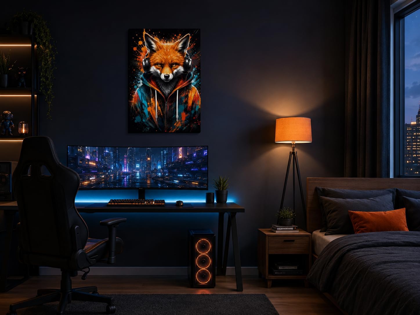 GUYNLQG Gamer Fox Framed Canvas Wall Art Teen Boys Room Decor 12x16 Inches image 2